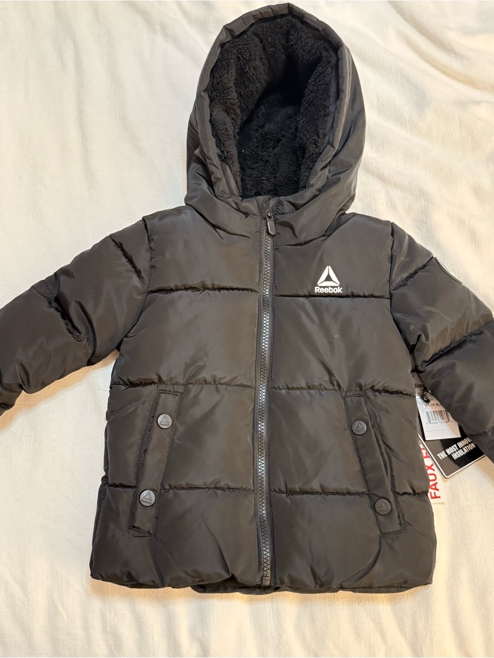 Reebok Black Hooded Puffer Jacket for Kids